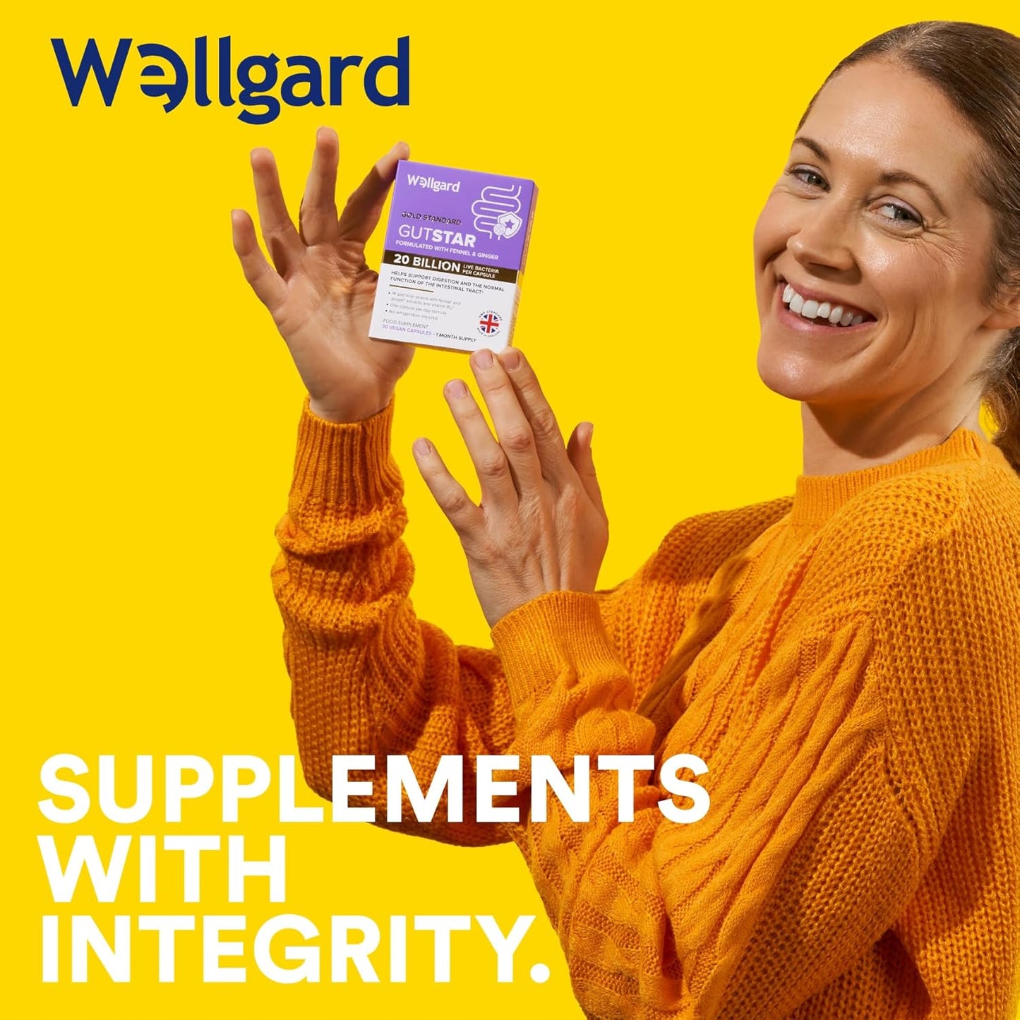 Wellgard Gutstar Bio Cultures for Gut Health, 20 Billion CFU - 16 30 Capsules, Strains Bio Culture Supplement for Women & Men, with Fennel, Ginger & Vitamin B12, Vegan,