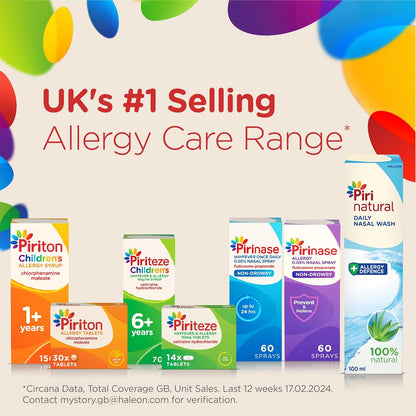 Piriteze Hayfever & Allergy Tablets, Cetirizine, 6 Years+, 30 Tablets