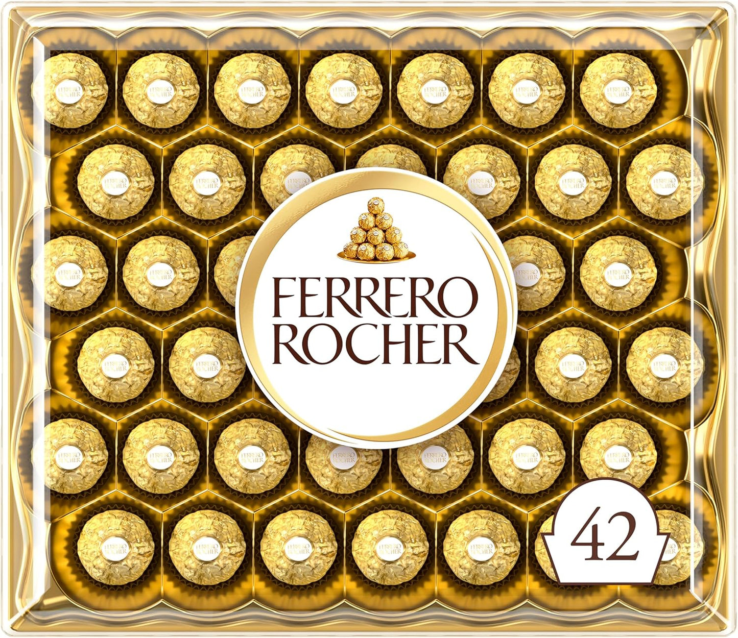 Ferrero Rocher Pralines, Chocolate Gifts - Chocolate Gift Box, Covered in Milk Chocolate and Nuts, 42 Pieces (525g)