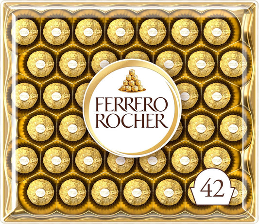 Ferrero Rocher Pralines, Chocolate Gifts - Chocolate Gift Box, Covered in Milk Chocolate and Nuts, 42 Pieces (525g)
