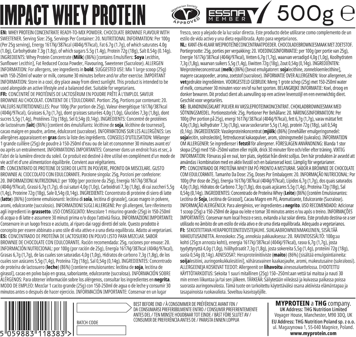 MyProtein Impact Whey Protein Powder – Chocolate Brownie Flavour – 500g